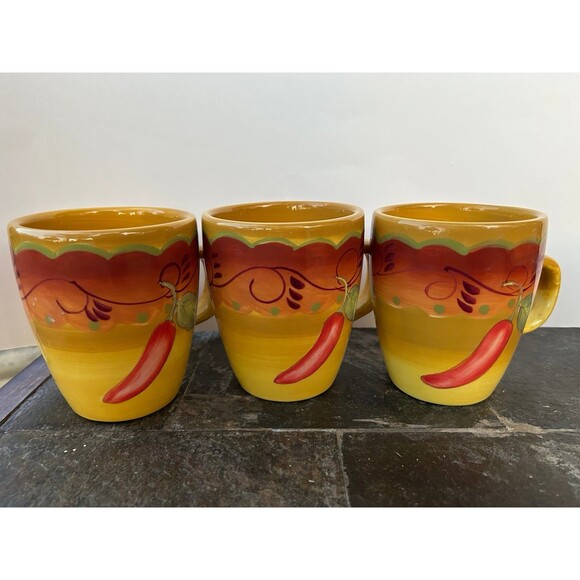 Set of 5 Laurie Gates Santa Fe Southwestern Chile Pepper Glossy Ceramic Mugs - Picture 5 of 9